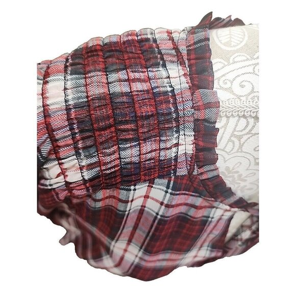 Talbots Red Plaid Multicolor Top Tie Neck Smocked Lined Pullover Women's 2X - Picture 2 of 8